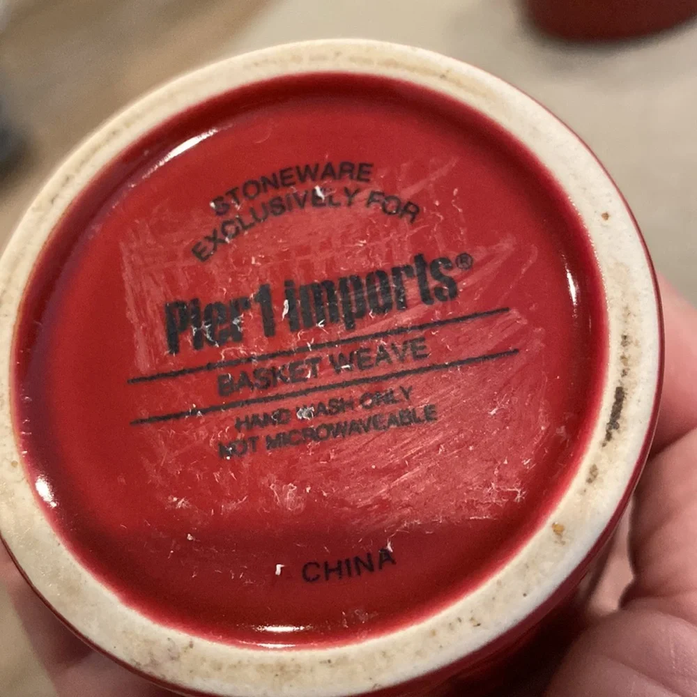 NWOT Pier 1 Burgundy Basket Weave Stoneware Ramekin & Mini Cup 2pc